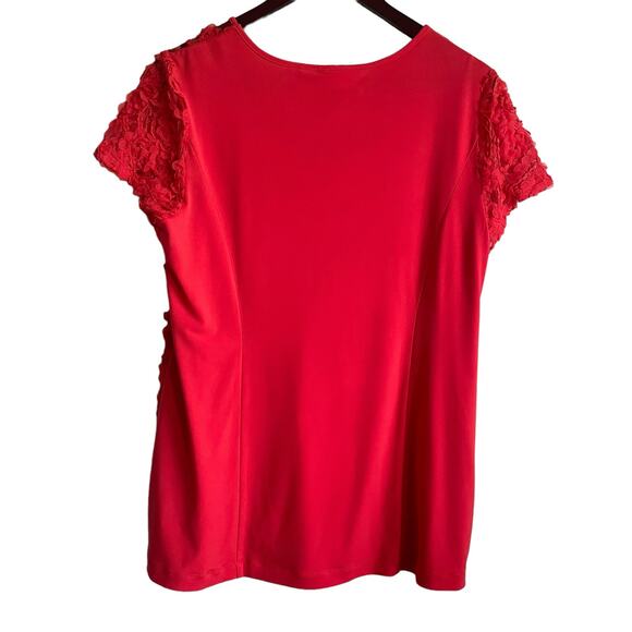 SimontonSays Women Top M Coral Mixed Media Fabric Floral Lace Front Grandmacore - Picture 3 of 11